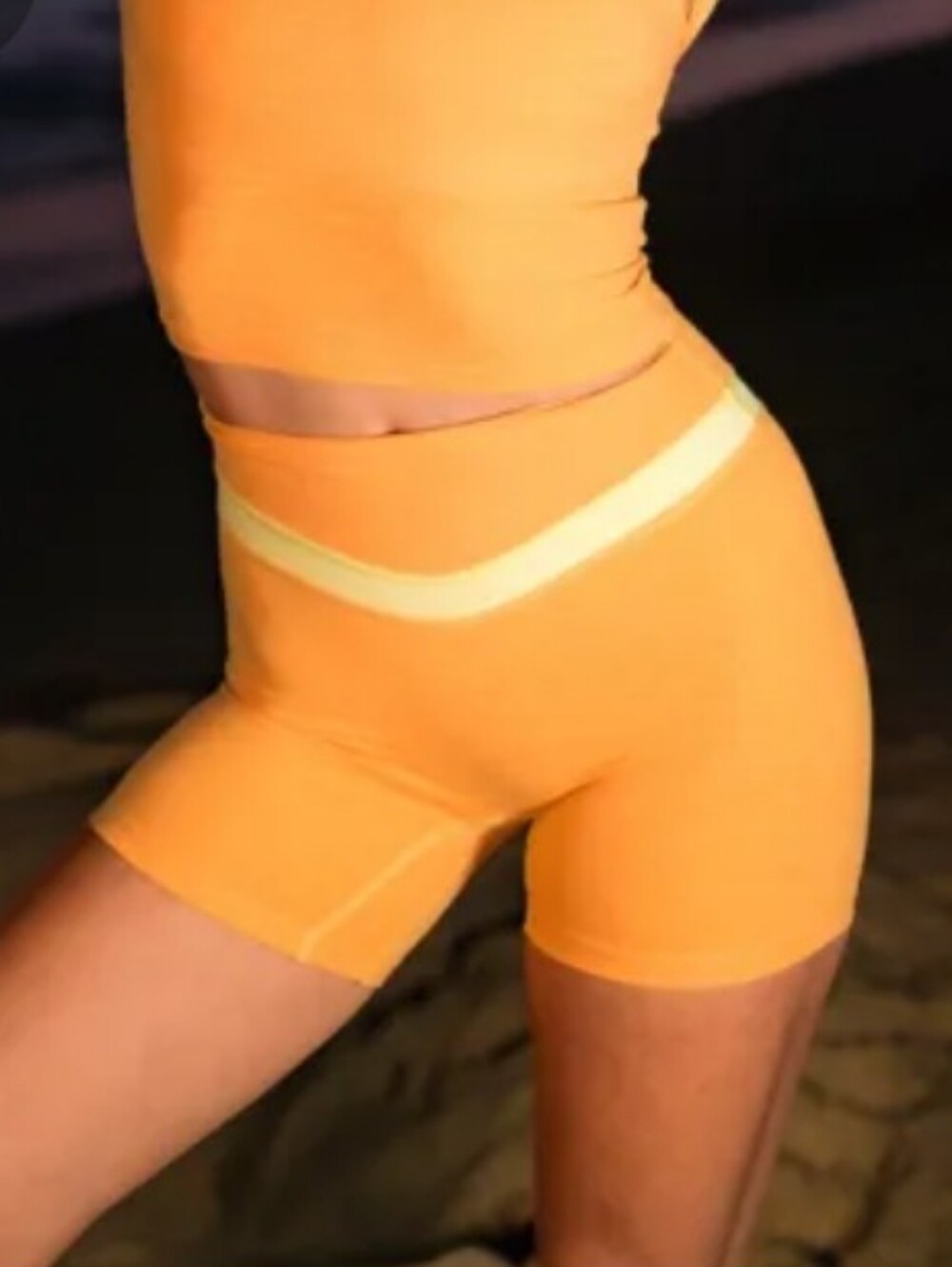 Vitality High-Rise Peach Bike Shorts with Yellow V-Waistband, Size XL